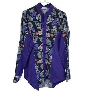 Vintage 80s 90s Rodeo Ragz Crazy Geometric Western Button Shirt‎ Large Purple